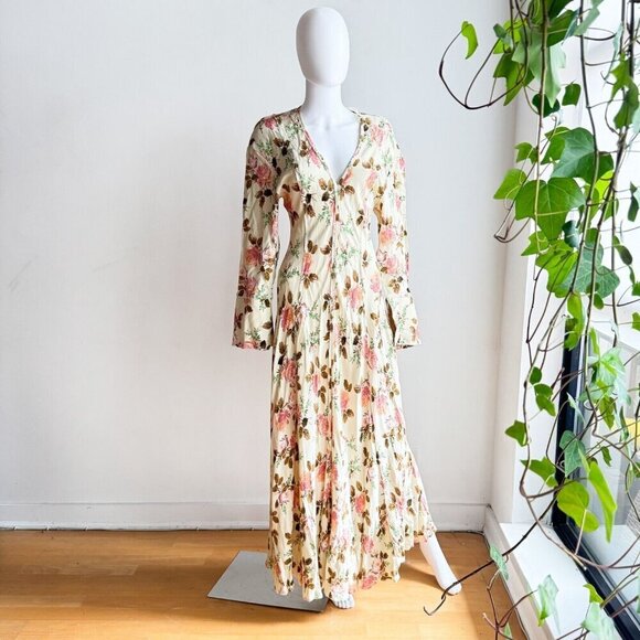 Zara Dresses & Skirts - Zara Pastel Green Pink Floral Bias Cut Long Sleeve Maxi Dress XS